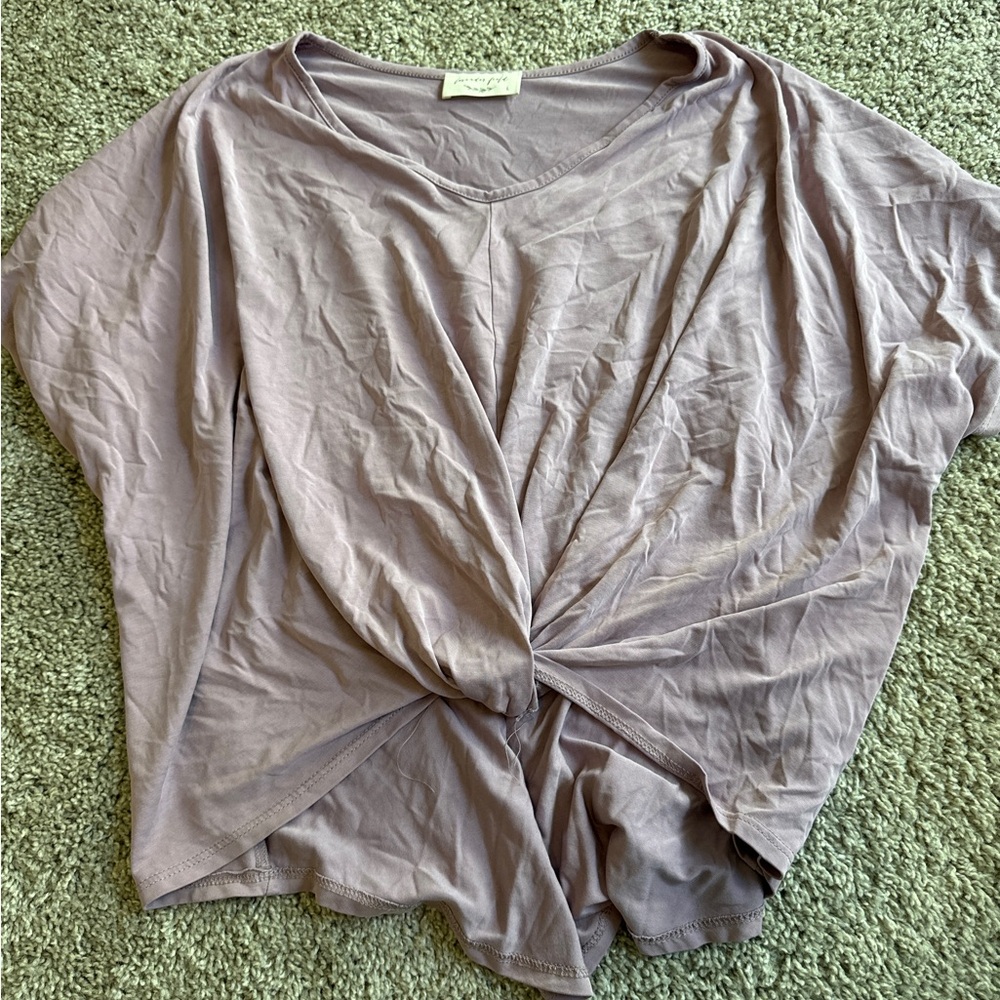 Lavender Field Lavender Tie Front Short Sleeve Blouse